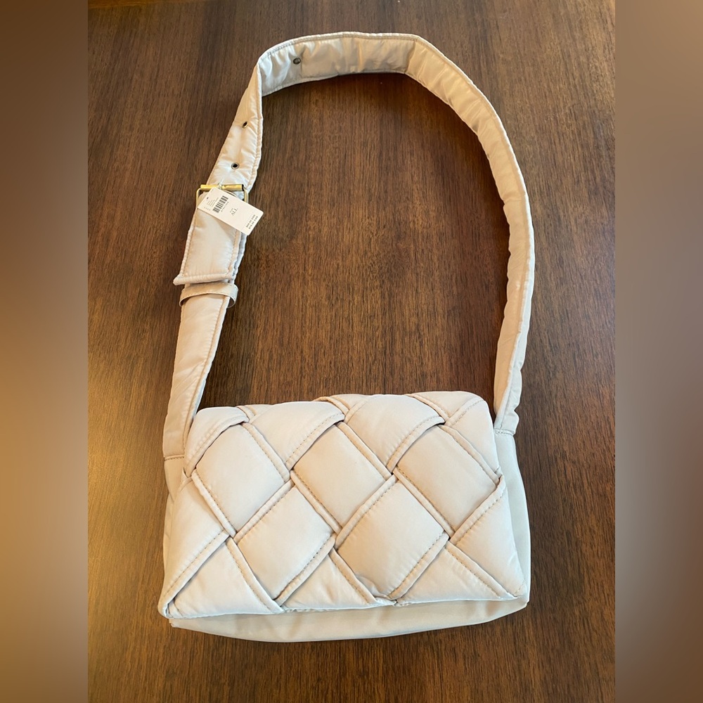 Anthropologie Padded Woven Shoulder Bag in Light Beige